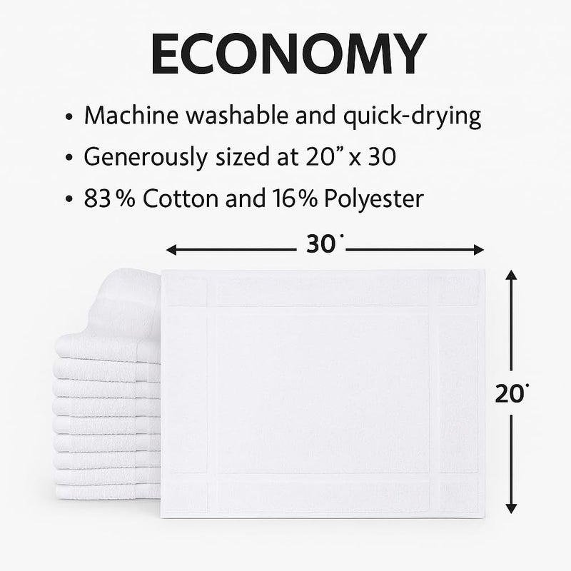 GOLD TEXTILES 12 Pack White Bath Mat Towels 20x30 Inches (Not a Bathroom Rug)- Cotton Blend Washable Economy Hotel Bath Mats - Image 2